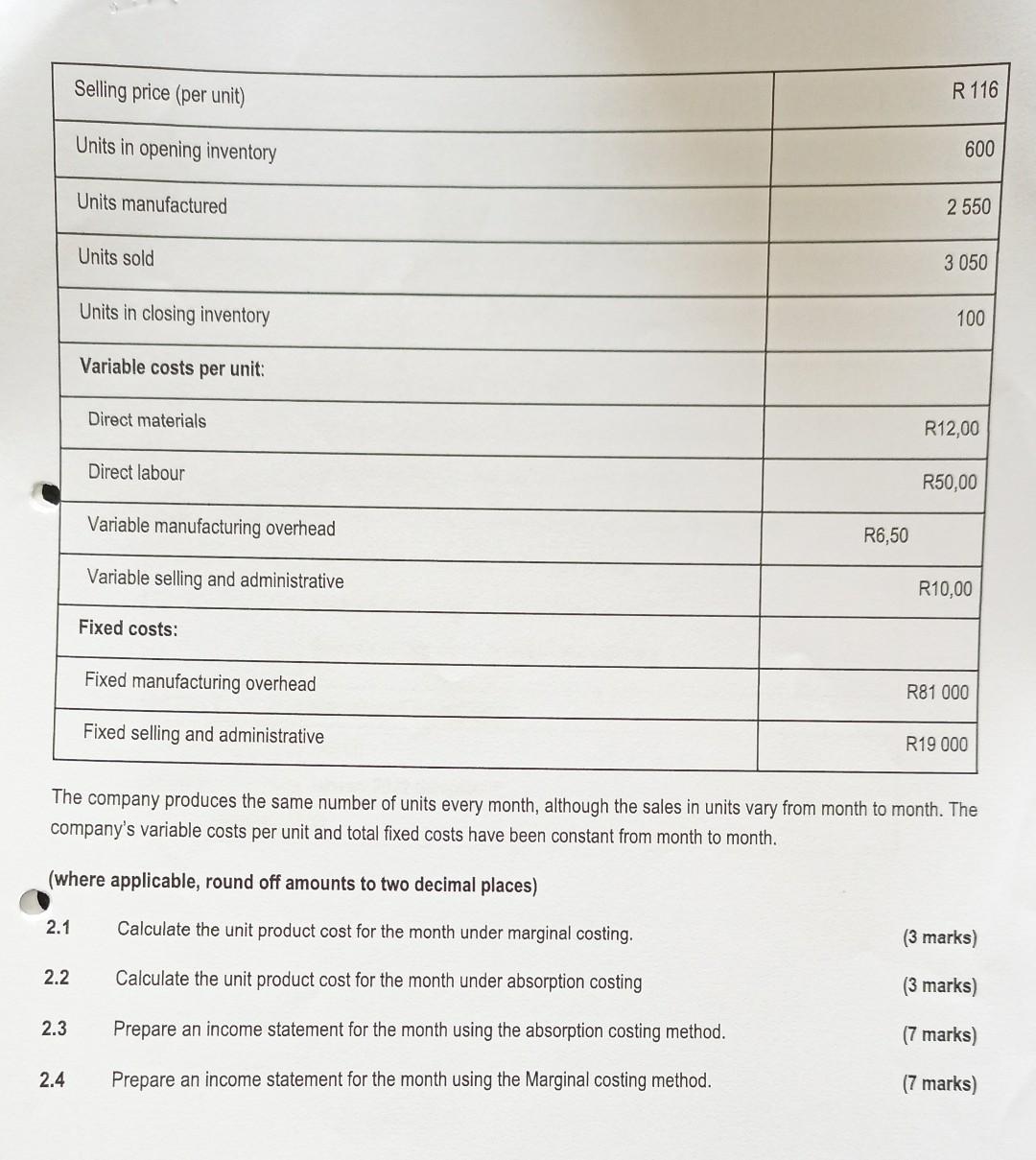 Question Two Read The Case Study Below And Answer The Questions That Follow Hendry Limited Produces A Mini Kitchen Call 2