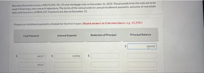 Sheridan Electronics Issues A R 376 500 3 10 Year Mortgage Note On December 31 2019 The Proceeds From The Note Are T 1
