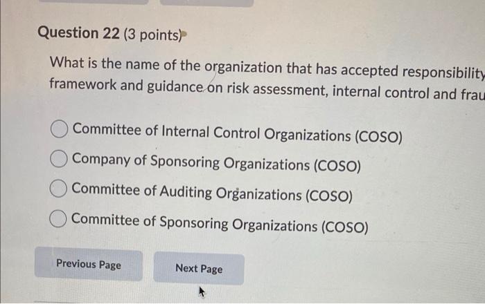 Question 22 3 Points What Is The Name Of The Organization That Has Accepted Responsibility Framework And Guidance On R 1