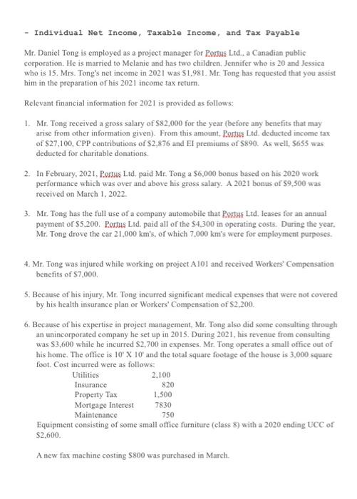 Individual Net Income Taxable Income And Tax Payable Mr Daniel Tong Is Employed As A Project Manager For Portus Ltd 1