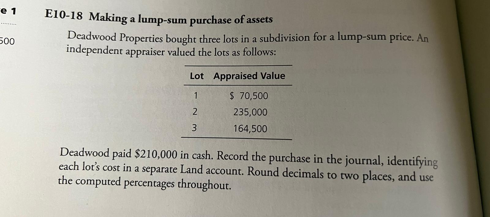 E 1 E10 18 Making A Lump Sum Purchase Of Assets Deadwood Properties Bought Three Lots In A Subdivision For A Lump Sum Pr 1