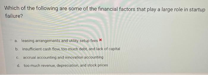 Which Of The Following Are Some Of The Financial Factors That Play A Large Role In Startup Failure A Leasing Arrangeme 1