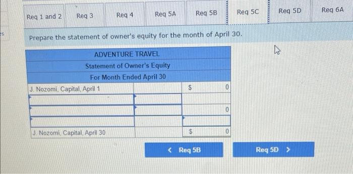 Check 1 On April 1 Jiro Nozom Created A New Travel Agency Adventure Travel The Following Transactions Occurred During 5