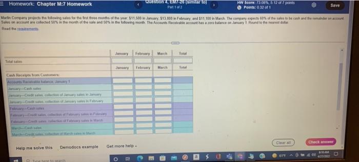 Wusuion Em 20milarlo Hw Score 73 00 5 12 Of 7 Points Homework Chapter M 7 Homework Pa 102 Points 0 32 Of 1 Save Mar 1