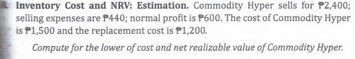 Inventory Cost And Nrv Estimation Commodity Hyper Sells For P2 400 Selling Expenses Are P440 Normal Profit Is P600 1
