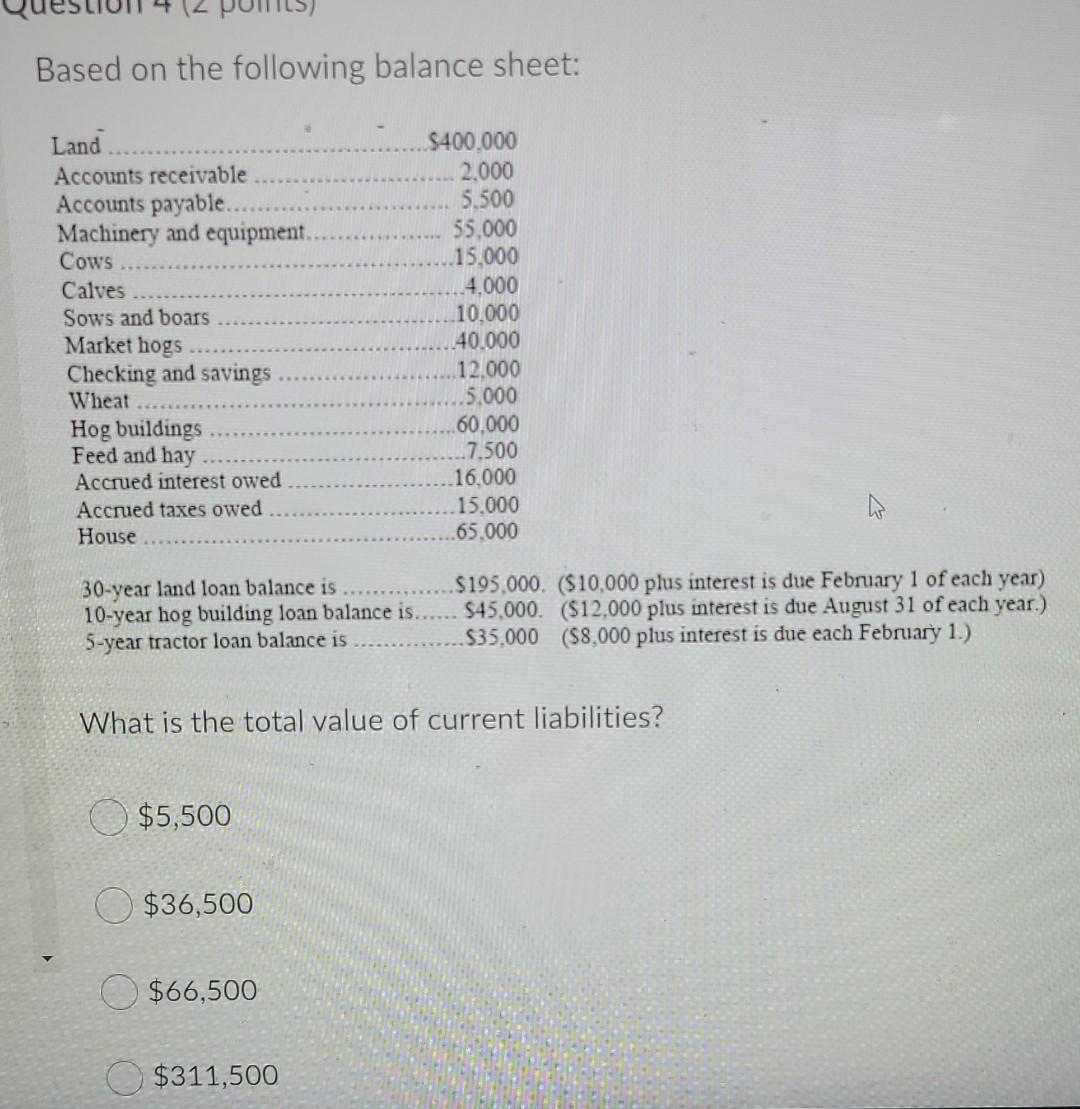 Based On The Following Balance Sheet Land Accounts Receivable Accounts Payable Machinery And Equipment Cows Calves 1