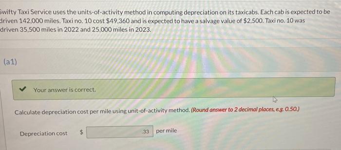 Swifty Taxi Service Uses The Units Of Activity Method In Computing Depreciation On Its Taxicabs Each Cab Is Expected To 1