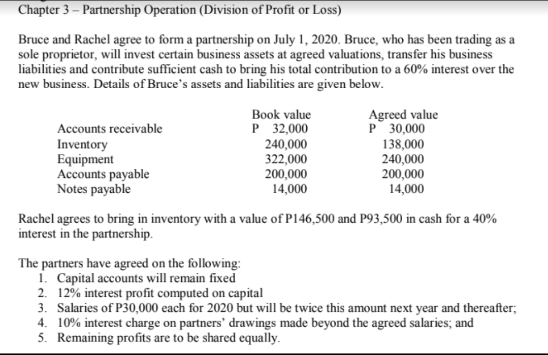 Chapter 3 Partnership Operation Division Of Profit Or Loss Bruce And Rachel Agree To Form A Partnership On July 1 2 1