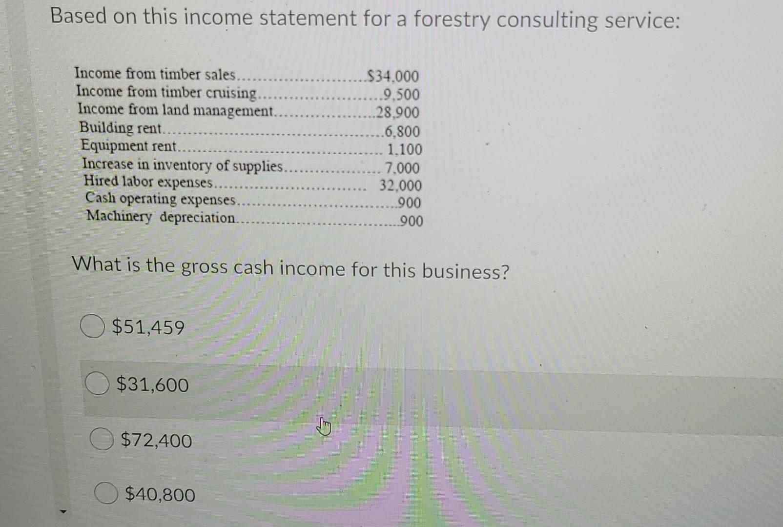 Based On This Income Statement For A Forestry Consulting Service Income From Timber Sales Income From Timber Cruising 1