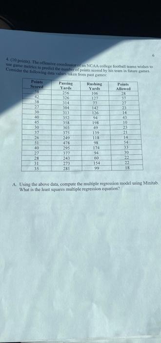 4 10 Points The Offensive Contro Ncaa College Foothill Tema Wishes To Teame Metries To Prodiet The Under Of Points S 1