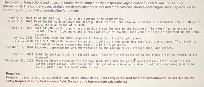 Account The Following Transactions And Adjusting Entries Were Completed By A Paper Packaging Company Called Gravure Gra 1