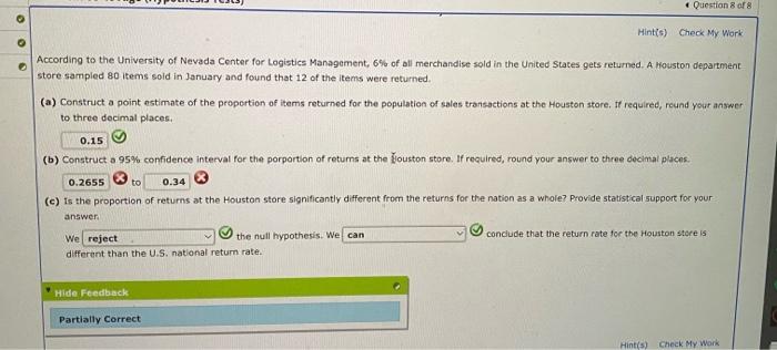 Question 8 Of 8 Hint S Check My Work According To The University Of Nevada Center For Logistics Management 6 Of A 1