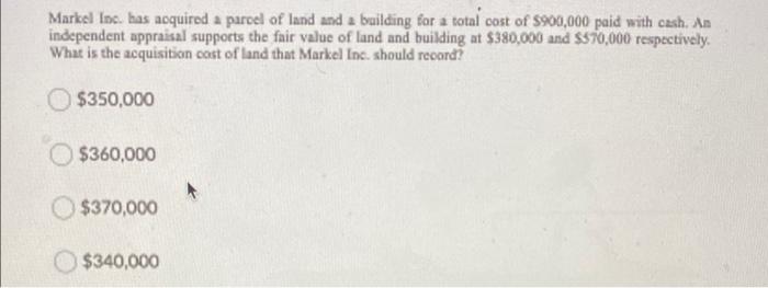 Markel Inc Has Acquired A Parcel Of Land And A Building For A Total Cost Of 900 000 Paid With Cash An Independent App 1