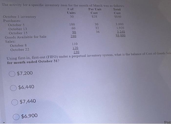 60 The Activity For A Specific Inventory Item For The Month Of March Was As Follow Tl Of Per Unit Total Units Cost Cost 1