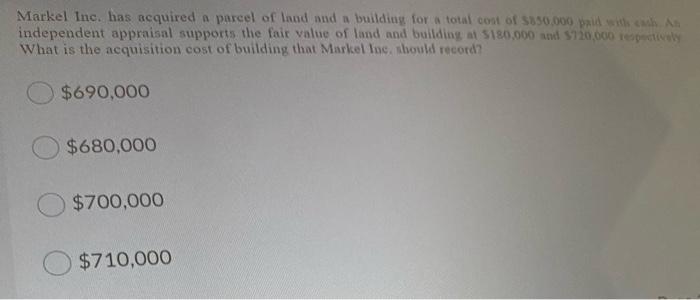 Markel Inc Has Acquired A Parcel Of Land And A Building For A Total Cost Of 850 000 Paid It W An Independent Appraisal 1