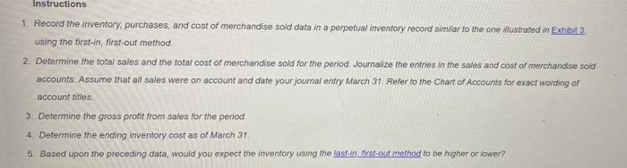 The Beginning Inventory At Midnight Supplies And Data On Purchases And Sales For A Three Month Period Ending March 31 A 2