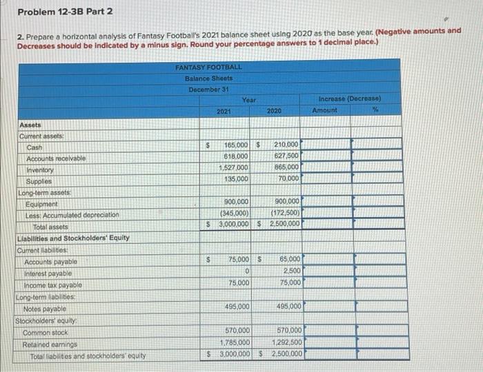 Required 1 Prepare A Vertical Analysis Of Fantasy Football S 2021 And 2020 Balance Sheets Express Each Amount As A Pe 2