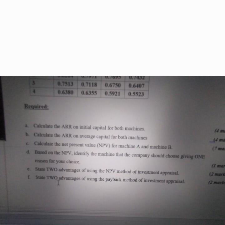 0 7513 0 6380 0 7118 0 6355 0 6750 0 5921 0 1432 0 6 107 0 5523 Required Calculate The Arr On Initial Capital For Both 1