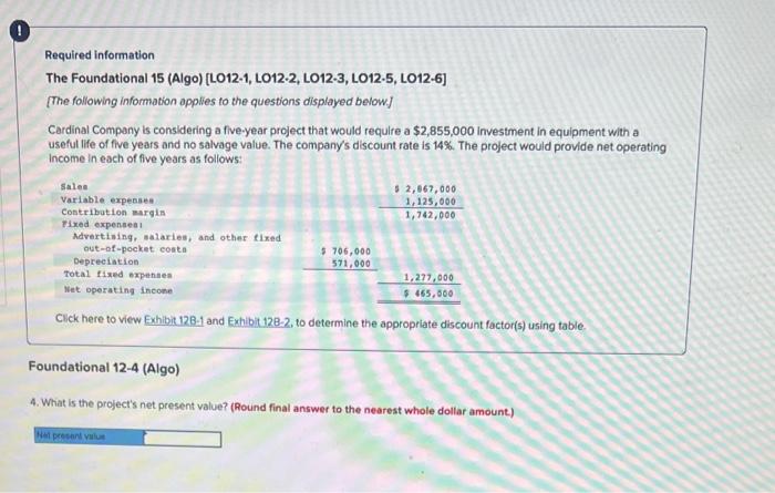 Required Information The Foundational 15 Algo L012 1 L012 2 L012 3 L012 5 L012 6 The Following Information Appli 4