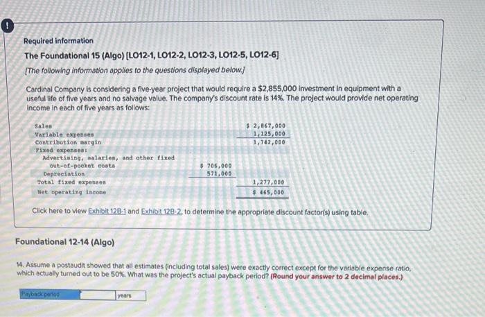 Required Information The Foundational 15 Algo L012 1 L012 2 L012 3 L012 5 L012 6 The Following Information Appli 9