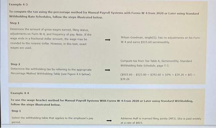 Example 4 3 To Compute The Tax Using The Percentage Method For Manual Payroll Systems With Forms W4 From 2020 Or Later U 1