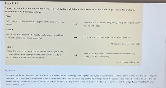 Example 4 4 To Use The Wage Bracket Method For Manual Payroll Systems With Forms W 4 From 2020 Or Later Using Standard W 1