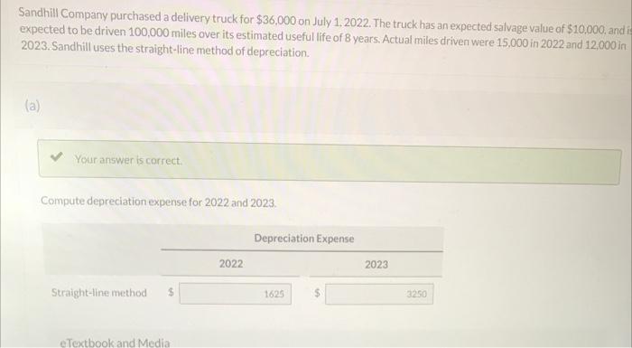 Sandhill Company Purchased A Delivery Truck For 36 000 On July 1 2022 The Truck Has An Expected Salvage Value Of 10 1