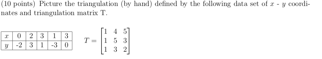 10 Points Picture The Triangulation By Hand Defined By The Following Data Set Of X Y Coordi Nates And Triangulati 1