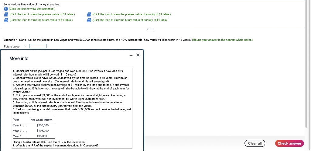 Solve Various Time Value Of Money Scenarios Click The Icon To View The Scenarios Click The Icon To View The Present 1