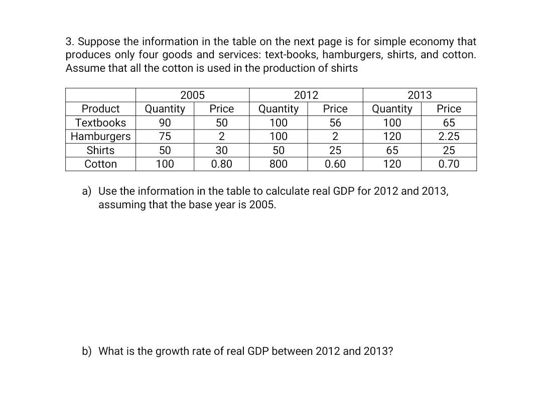 3 Suppose The Information In The Table On The Next Page Is For Simple Economy That Produces Only Four Goods And Service 1