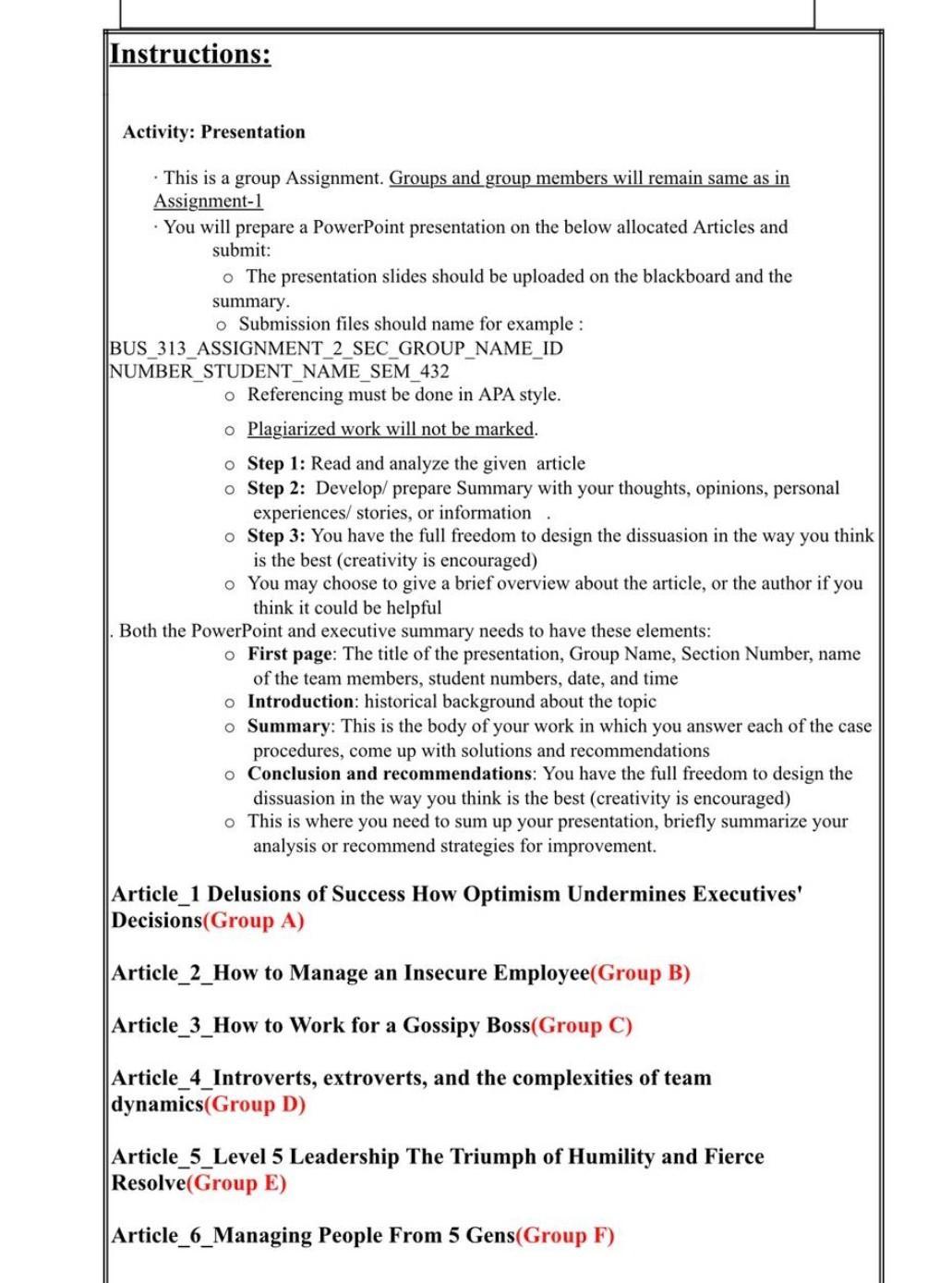 Instructions Activity Presentation This Is A Group Assignment Groups And Group Members Will Remain Same As In Assign 1