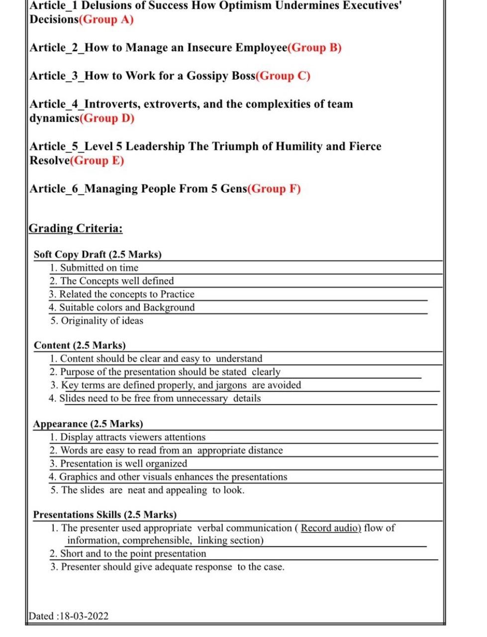 Instructions Activity Presentation This Is A Group Assignment Groups And Group Members Will Remain Same As In Assign 2