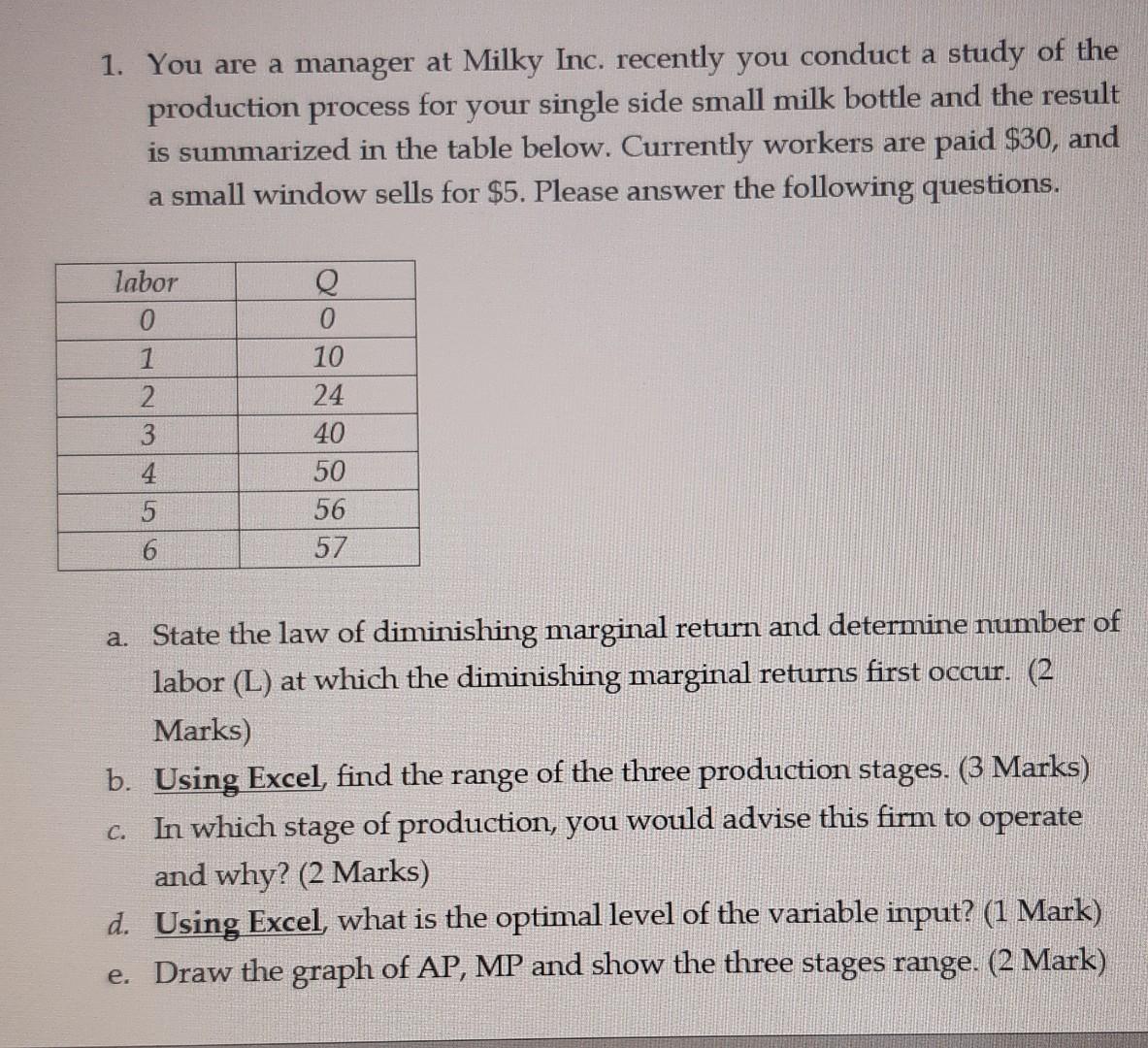 1 You Are A Manager At Milky Inc Recently You Conduct A Study Of The Production Process For Your Single Side Small Mil 1