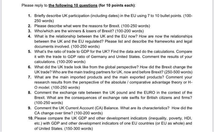 Please Reply To The Following 10 Questions For 10 Points Each 1 Briefly Describe Uk Participation Including Dates 1