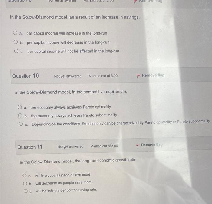 Yer Answer Valed Out 2 Uu Retag In The Solow Diamond Model As A Result Of An Increase In Savings O A Per Capita Incom 1