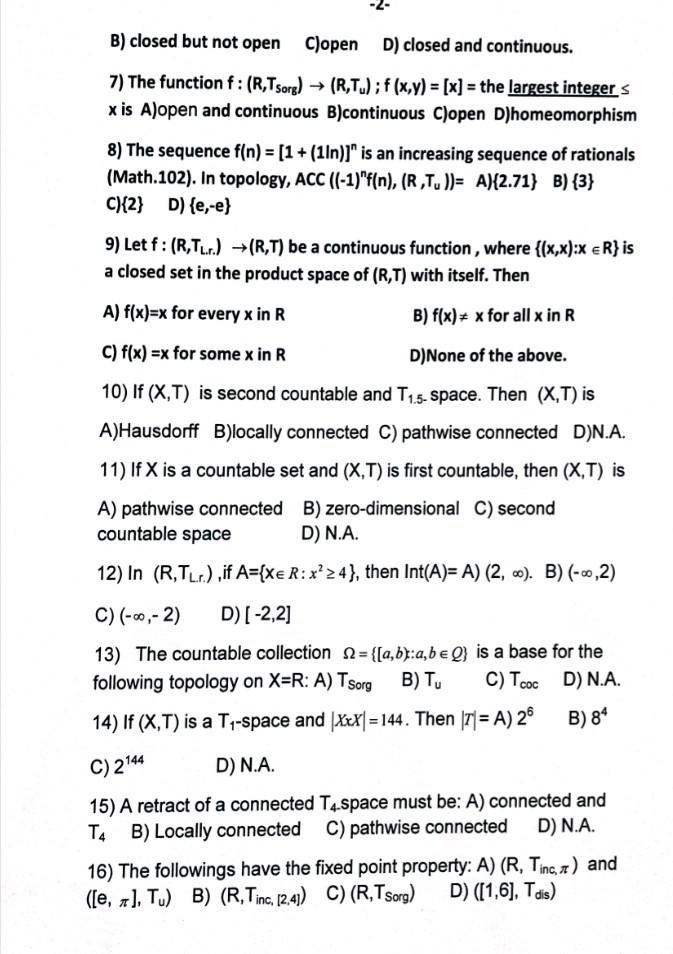 B Closed But Not Open Chopen D Closed And Continuous 7 The Function F R Tsorg R T F X Y X The Large 1