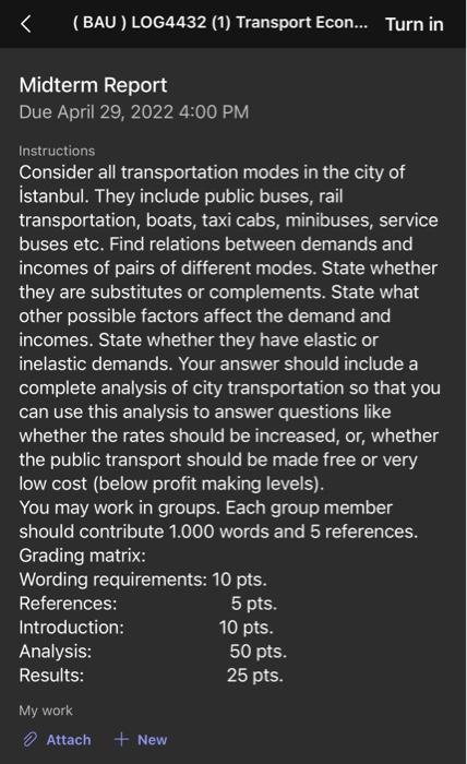 Bau Log4432 1 Transport Econ Turn In Midterm Report Due April 29 2022 4 00 Pm Instructions Consider All Trans 1