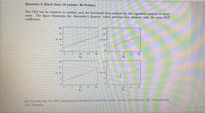 Question 3 Each Item 10 Points 30 Points The Ols Can Be Sensitive To Outliers And The Functional Form Matters For Th 1