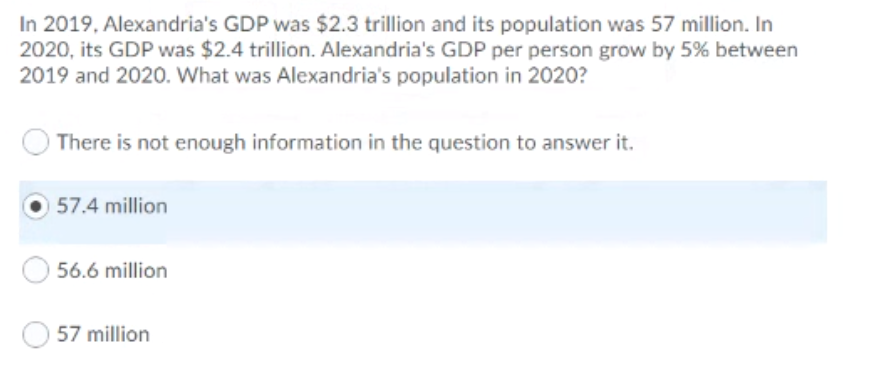 In 2019 Alexandria S Gdp Was 2 3 Trillion And Its Population Was 57 Million In 2020 Its Gdp Was 2 4 Trillion Alexa 1