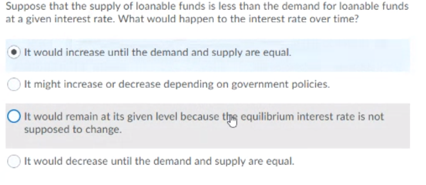 Suppose That The Supply Of Loanable Funds Is Less Than The Demand For Loanable Funds At A Given Interest Rate What Woul 1