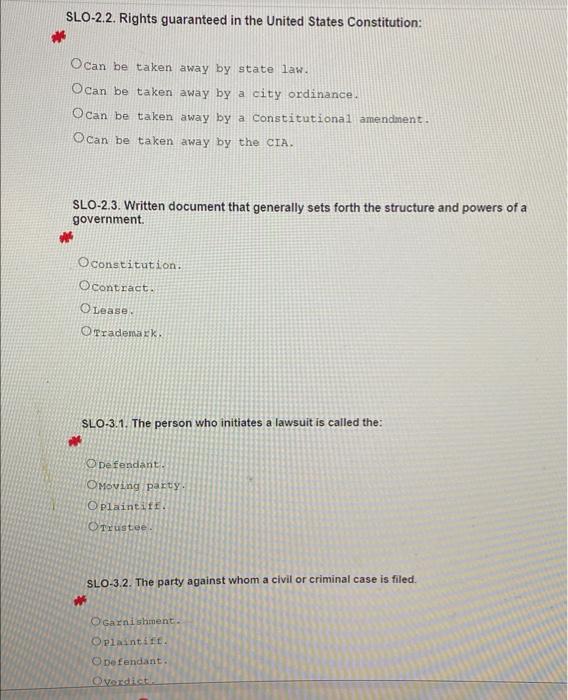 Slo 2 2 Rights Guaranteed In The United States Constitution Ocan Be Taken Away By State Law Ocan Be Taken Away By A C 1