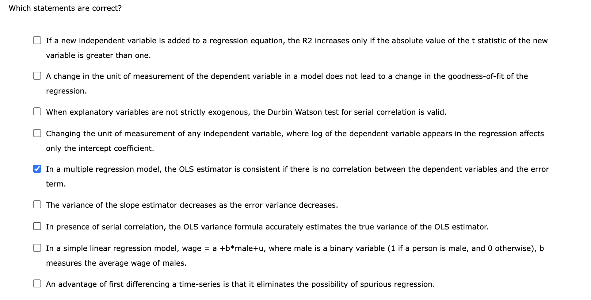 Which Statements Are Correct If A New Independent Variable Is Added To A Regression Equation The R2 Increases Only If 1