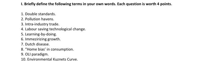 1 Briefly Define The Following Terms In Your Own Words Each Question Is Worth 4 Points 1 Double Standards 2 Pollut 1