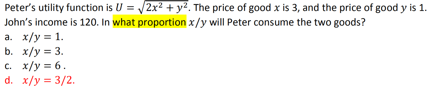 Peter S Utility Function Is U 12x2 Y2 The Price Of Good X Is 3 And The Price Of Good Y Is 1 John S Income Is 12 1