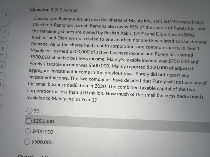 3 9 Question 3 0 5 Points Chester And Ramona Arnold Own The Shares Of Mainly Inc Split 60 40 Respectively Chester I 1