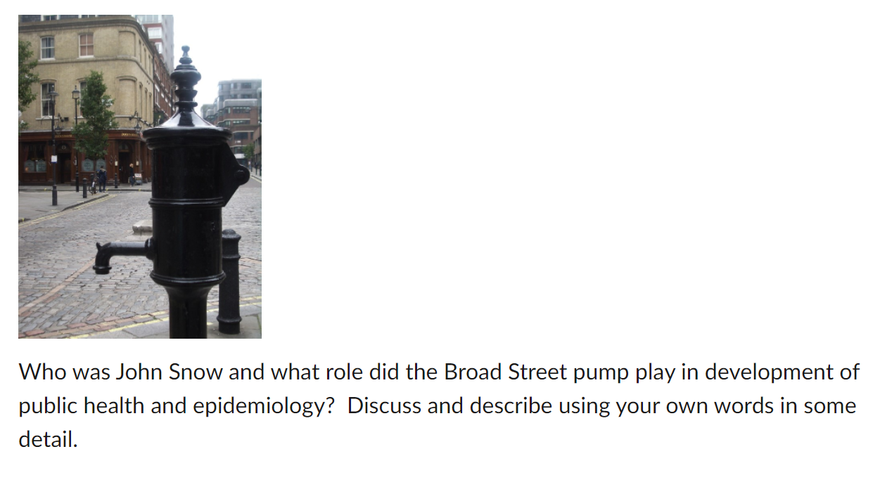 Who Was John Snow And What Role Did The Broad Street Pump Play In Development Of Public Health And Epidemiology Discuss 1