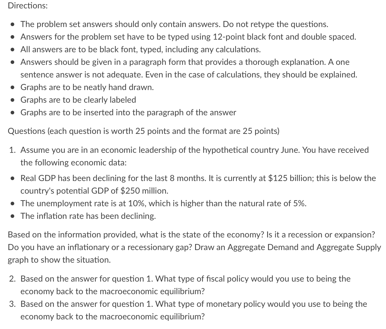 Directions The Problem Set Answers Should Only Contain Answers Do Not Retype The Questions Answers For The Proble 1