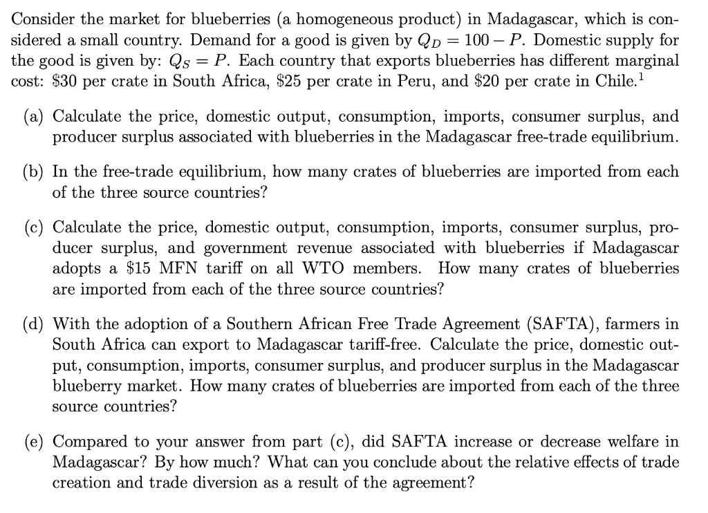 Consider The Market For Blueberries A Homogeneous Product In Madagascar Which Is Con Sidered A Small Country Demand 1