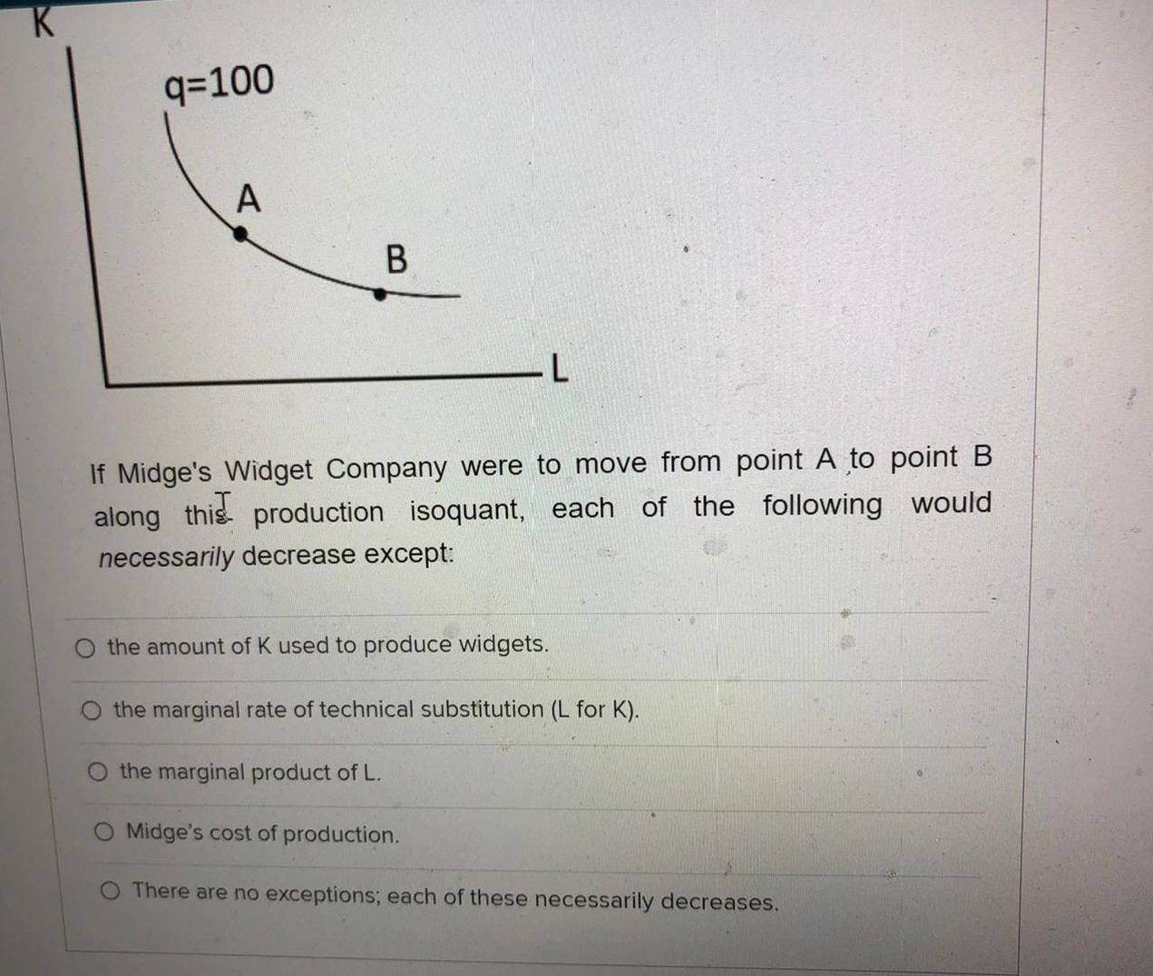 Questions Part 1 Of A 2 Part Question The Following Diagram Shows A Representative Production Isoquant For Midge S Widg 2
