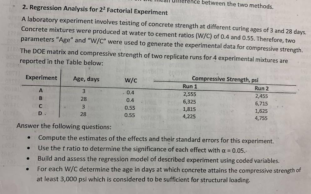 Rence Between The Two Methods 2 Regression Analysis For 22 Factorial Experiment A Laboratory Experiment Involves Testi 1